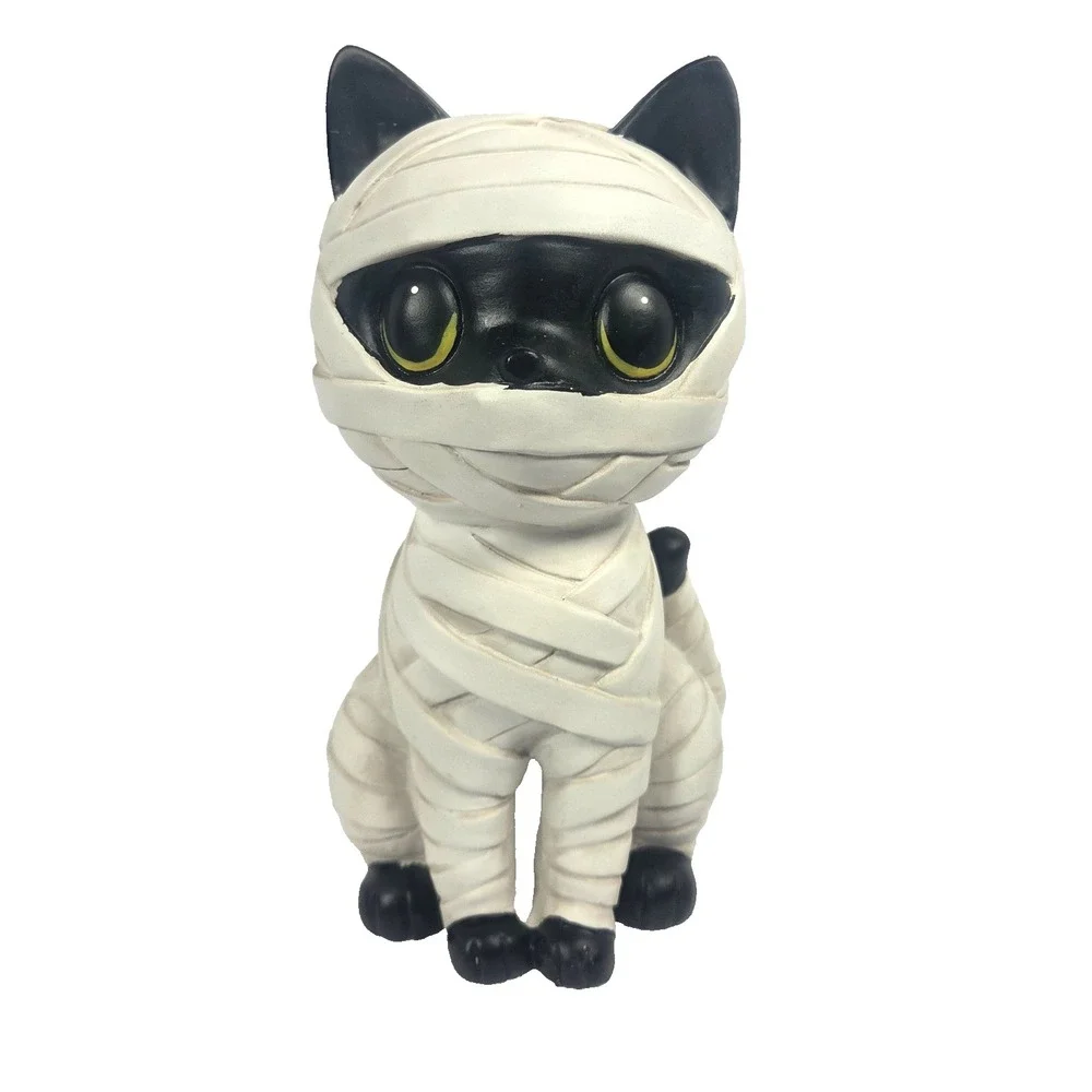 Unbranded Mummy Cat Figurine Halloween Decor Medium Black New Resin Gothic Kitty